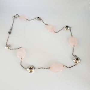 Italian Rose Quartz Silver 24 inch Vintage Necklace